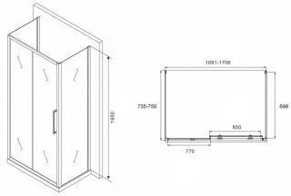 Душевой уголок ABBER Schwarzer Diamant AG30170BH-S75B-S75B 170x75см чёрный